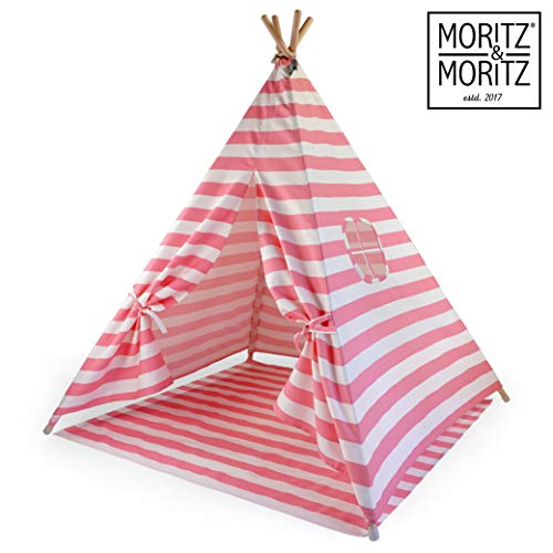 Moritz & Moritz Tenda Indiani Bambini - Tenda Teepee Bambini - con Pavimento e Finestra - Teepee per Casa e Giardino (Strisce Rosa)