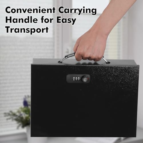 KYODOLED Fireproof Lock Box for Documents, Dual Combination and Key Lock Security with Carrying Handle, Metal Strong Safe Box to Keep Personal Items, Documents, Exterior 13.2\'\'x 11\'\'x4.13\'\', Black