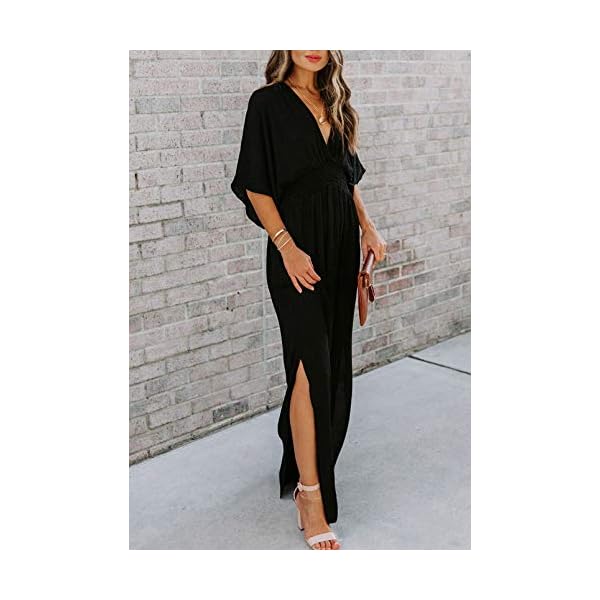 Meenew-Womens-Summer-Maxi-Dress-Party-Vacation-High-Slit-Loose-Long-Beach-Dress Meenew Women's Summer Casual Long Dress Plunge Neck Maxi Party Dress Black L
