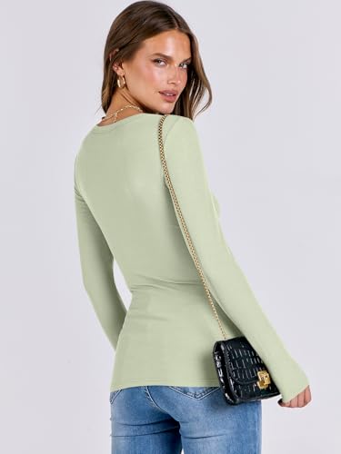 Image of ANRABESS Women Long Sleeve Shirts Rib Knit Slim Fit Tops Basic Tee Spring Outfits Casual T-Shirt Underscrubs Layer Clothes