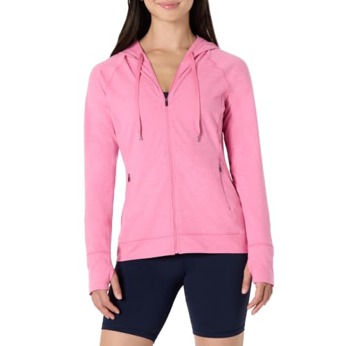 Amazon Essentials Women's Athletic Soft Performance Lightweight Zip Up Workout Hoodie Jacket, Space Dye Pink, X-Small