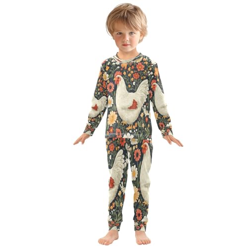 Pajama Sets Long Sleeve Floral Cute Hen Pattern Soft Comfy Sleepwear 2 Piece PJS 3-8T2