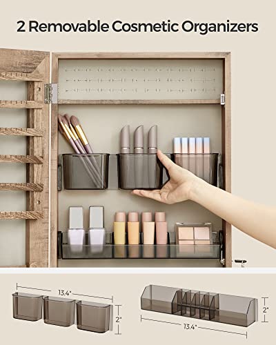 Songmics Mirror Jewelry Cabinet Armoire, Wall Or Door Mounted Jewelry Storage Organizer, Hanging Lockable Frameless Mirror Cabinet With 2 Cosmetic Organizers, Gift Idea, Toasted Oak Color Ujjc001N01 #TOP3