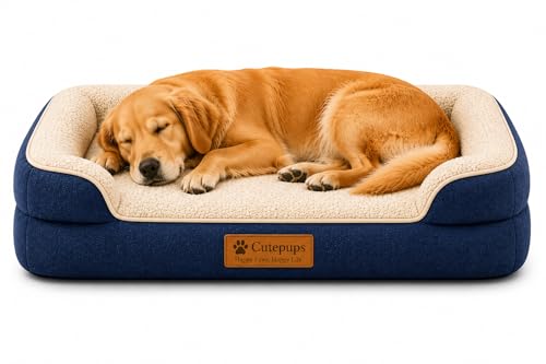Image of Cutepups Navy Blue Orthopedic Dog Bed Medium Size (M) - Soft Plush Washable Bed for Medium Dogs