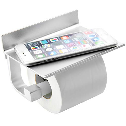 Preisvergleich Produktbild ZWOOS Toilettenpapierhalter Ohne Bohren, Selbstklebend Toilettenpapierrollenhalter Aluminium Klopapierhalter mit Mobiler Telefon Aufbewahrungsfläche