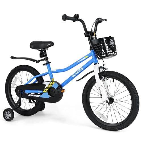 Image of Olakids Kids Bike, 12 14 16 18 Inch Toddlers Bike with Training Wheels Basket Adjustable Seat and Handlebar, Handbrake and Coaster Brake, Children's Bicycle for Boys Girls 3-8 Years Old