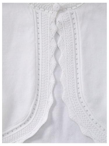 GORGLITTER Girl's Lace Trim Long Sleeve Bolero Cardigan Kids Button Closure Knitted Shrug Cropped Sweaters Tops White 10 Years4
