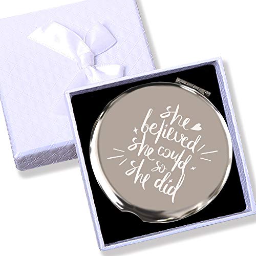 Inspirational Gifts For Women Compact Mirror Motivational Encouragement Gifts For Women Boss Lady Teen Girl Best Friends Graduation Birthday Christmas She Believed She Could So She Did Makeup Mirror #TOP1