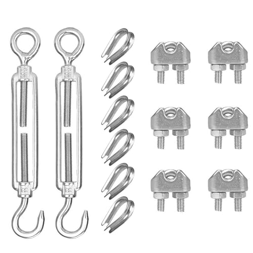 Kit Tendeur Câble Inox M6 – 2 Tendeurs + 6 Pinces M3 + 5 Cosses – Acier Inoxydable 304 – Longueur Réglable 14,5 à 21,7 Cm