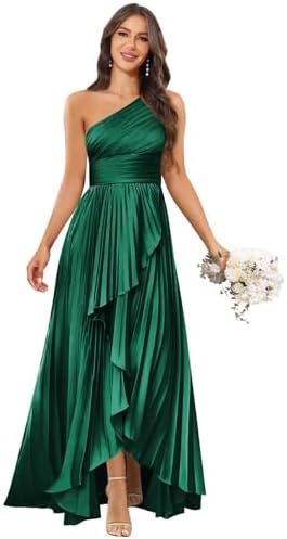 Women's One Shoulder Satin Bridesmaid Dresses Long for Wedding Pl...