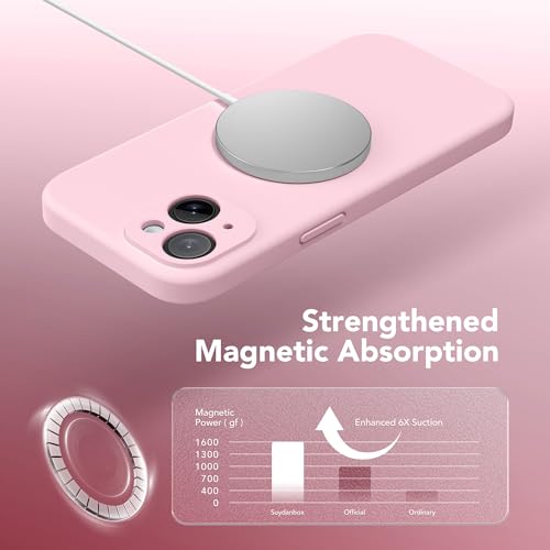 Image of Magnetic for iPhone 14 Case, Compatible with MagSafe, [Full Camera Protection][Screen Protector] Silicone Shockproof Protective Phone Case for iPhone 14 6.1 inch, Chalk Pink
