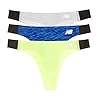 New Balance Women's Laser Thong Panties (3 Pack), Concrete Grey Space Dye/Pacific Blue Space Dye/Toxic, Small