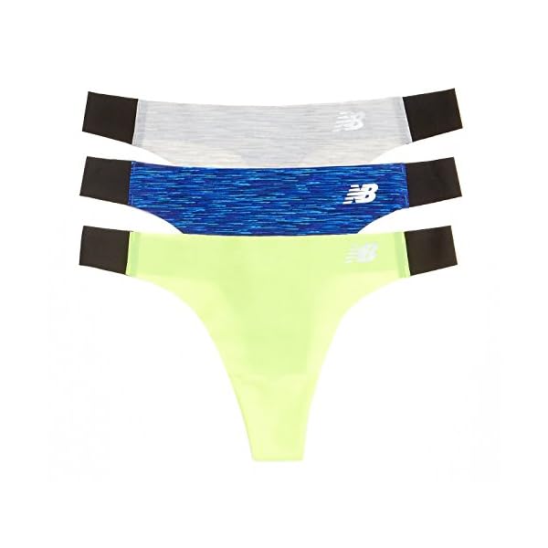 New Balance Women's Laser Thong Panties (3 Pack), Concrete Grey Space Dye/Pacific Blue Space Dye/Toxic, Small