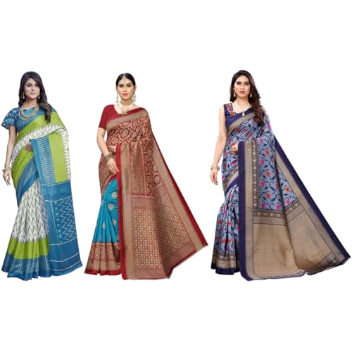 Image of Yashika Women's Sarees Women's Combo Art Silk Printed Saree With Unstitched Blouse Piece |saree for Women | saree combo | New Sari | Saree Pack Of 3