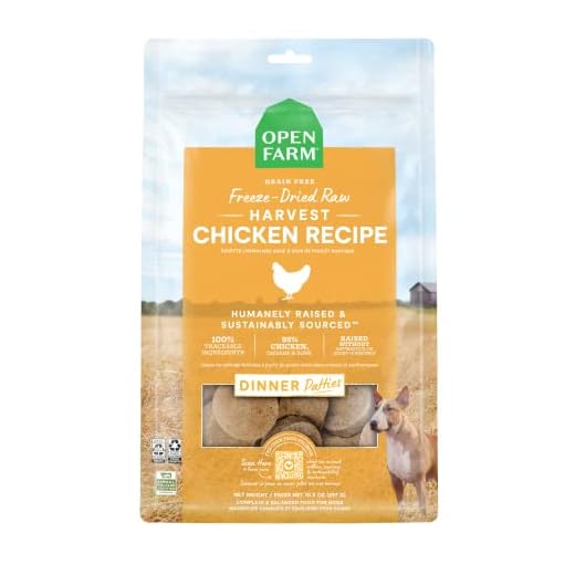 Open Farm, Freeze Dried Raw Dog Food, Patties with 95% Meat, Organs & Bone, Complete Meal or Freeze Dried Dog Food Mixer, Chicken Recipe, 10.5oz Bag
