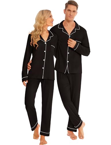 SWOMOG Family Christmas Pajamas Set Women & Men & Kids Long Sleeve Pj Set Party Sleepwear Button-Down Loungewear Set Women Black Medium2