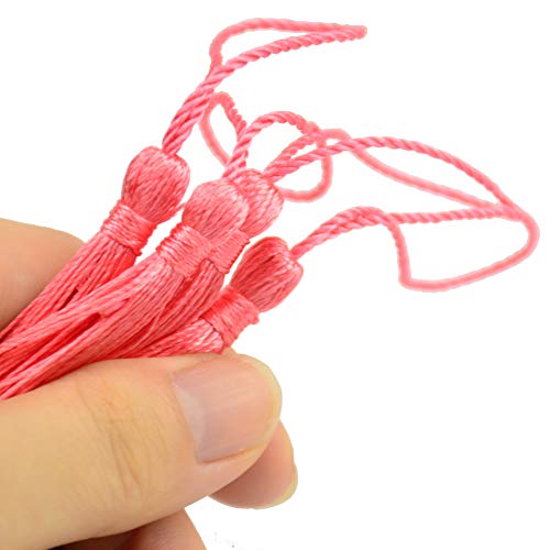 Image of 100pcs 13cm /5 Inch Silky Floss Bookmark Tassels with 2-Inch Cord Loop and Small Chinese Knot for Jewelry Making, Souvenir, Bookmarks, DIY Craft Accessory (Rouge)