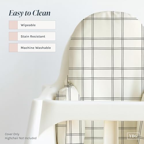 Image of Yeah Baby Goods Wipeable Cushion Cover (Modern Double Plaid) - Compatible with The IKEA Antilop Highchair - Soft, Waterproof Baby High Chair Cover