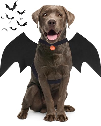Dog Halloween Costumes for Medium Dogs, Dog Bat Wings with Pumpkin Bell Pet Halloween Cosplay Party Dress Up (Medium)