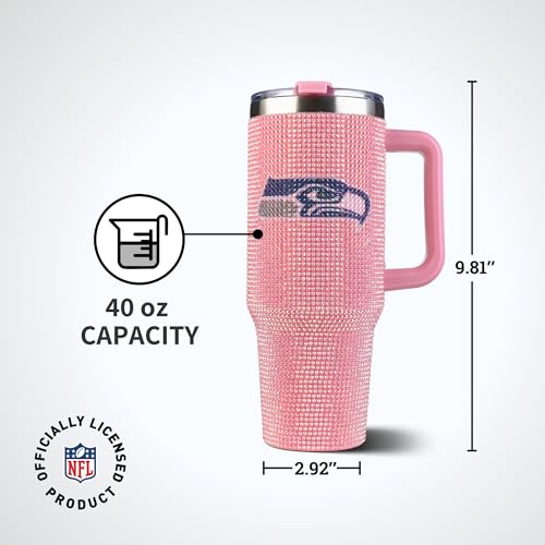 Image of The Memory Company Officially Licensed 40oz Pink Bling Game Day Tumbler, Seattle Seahawks
