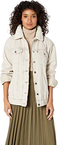 Levi's Women's Oversized Acid Washed Cotton Sherpa Trucker Jacket, Khaki, X-Small Levi's Women's Oversized Acid Washed Cotton Sherpa Trucker Jacket, Khaki, X-Small
