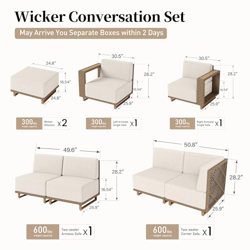 Image of SUNSHINE VALLEY Outdoor Sectional, Patio Furniture with 10 inch Thick Cushions, Yellow Rattan Wicker Sofa with Wide Arm, L Shaped Modular Patio Conversation Set, Low Profile Lawn Garden Couch Set