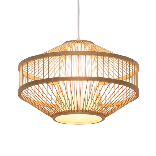 HCIPJQY Lámpara de techo colgante con lámpara de madera Lámpara de estilo chino con pantalla de PVC blanco canasta colgante hecho a mano para bar, cafetería, restaurante, salón o dormitorio