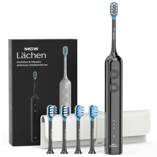 MGW Cepillo de dientes eléctrico de la serie Lächen, oscilación y vibración, cepillo de dientes eléctrico sónico con 4 cabezales, 3 modos y 3 intensidades de vibración con bolsa de viaje, negro