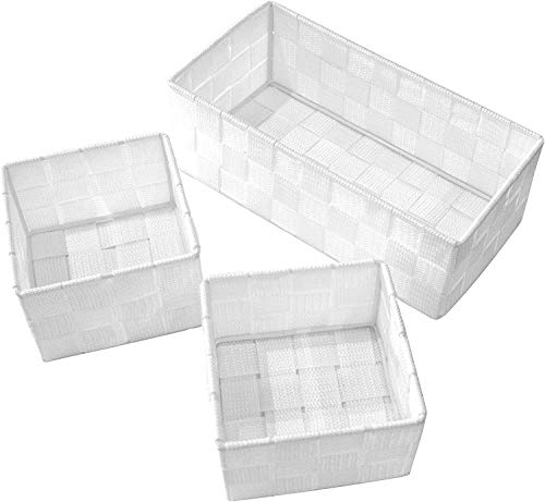 Cestas de Almacenaje, Blanco, Set de 3, Cestas Pequeñas para Baños/Oficinas/Hogares