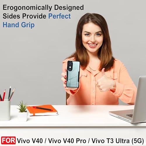 Image of CEDO Backcover for Vivo V40 /Vivo V40 Pro /Vivo T3 Ultra (5G) | Camera Protection Shockproof Bumper-Edge | Acrylic Crystal Clear 360 Degree Protection TPU+PC | Transparent Eagle Back Case Cover (Black)