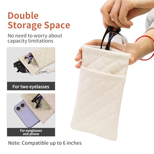 Image of Double Eyeglass Case Soft Dual Glasses Case for Women Men Travel Squeeze Top Sunglasses Cases Eyeglasses Pouch