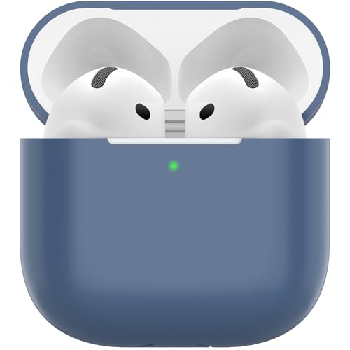 Nemteur Custodia per Airpods 4, Case Protettiva Sottile in Silicone per AirPods 4th 2024 (USB-C) Cover in Silicone Visibile con LED Frontale, Navy Blu