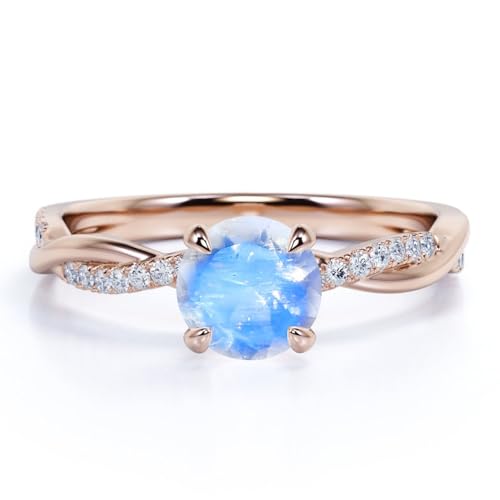 Aihpos 1ct 1.5ct 2ct Moonstone Engagement Ring - Round Moonstone Rings for Women White Yellow Rose 10K 14K 18K Gold 925 Sterling Silver with Moissanite Moonstone Proposal Ring 5