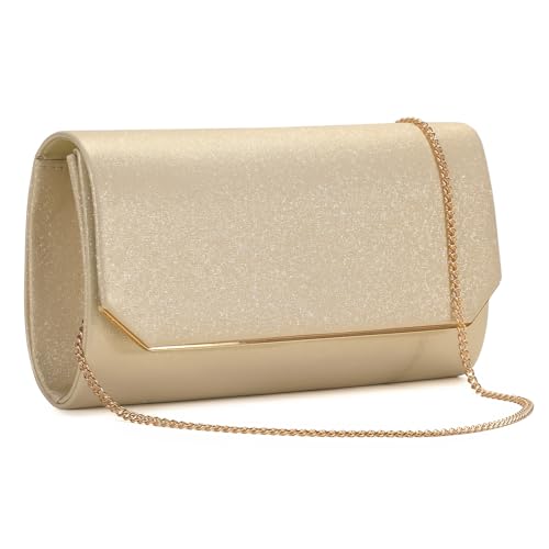 UBaymax Damen Clutch Sparkly Glitter Abendtasche Elegant Brauttasche Clutch mit Abnehmbarer Kette Formal Handtasche für Hochzeit Party Prom (Gold)