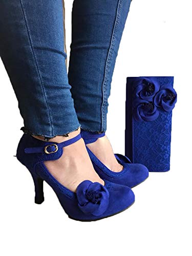 Escarpins en dentelle bleu roi Ruby Shoo Belle avec bride Mary Jane