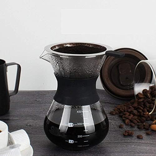 Pour Over Coffee Maker with Filter, Borosilicate Glass Hand-Drip Coffee Maker Manual Coffee Dripper Brewer Glass Carafe, 400ml