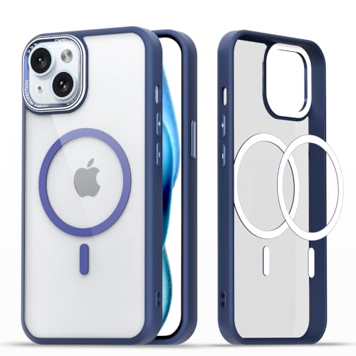 Image of Pikkme Back Cover for iPhone 15 | Shockproof | Mag-Safe Compatible | Hard Transparent Back | Premium Raised Camera Protection | Bumper Case (Blue Mag-Safe)