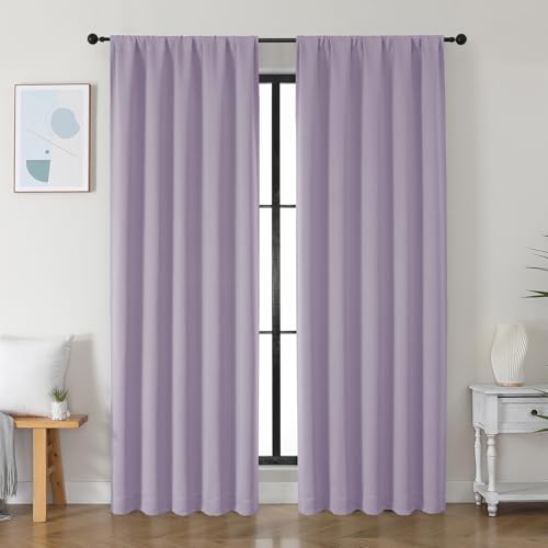 Simplebrand Ava Lilac Blackout Curtains for Bedroom 84 Inch Length 2 Panels Set, Solid Thermal Insulated Privacy Living Room Window Treatment Curtains Blackout Drapes, W50 x L84 Inch, Lilac