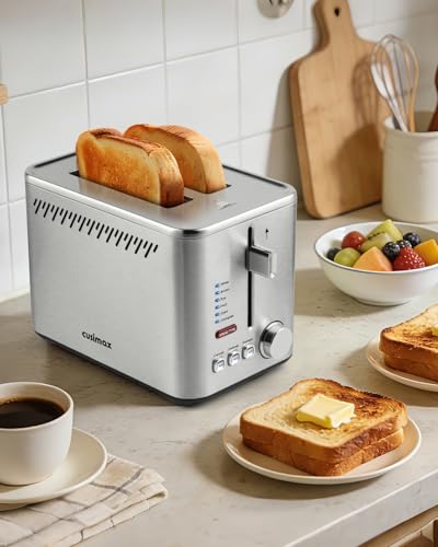 CUSIMAX 2 Slice Toaster, Wide Slot Toaster for All Bread Types, 7 Browning Levels, High-Lift Feature, Defrost/Reheat/Cancel Function, Removable Crumb Tray, Cool Touch Stainless Steel, 950W - Image 3