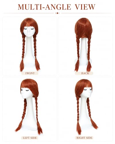 Image of Rose bud Anime Costume Agnes Annabelle Cosplay Wig Long Hair Heat Resistant Adjustable Fit 23 Inches Double Braided Orange Wigs With Bangs for Halloween Cosplay