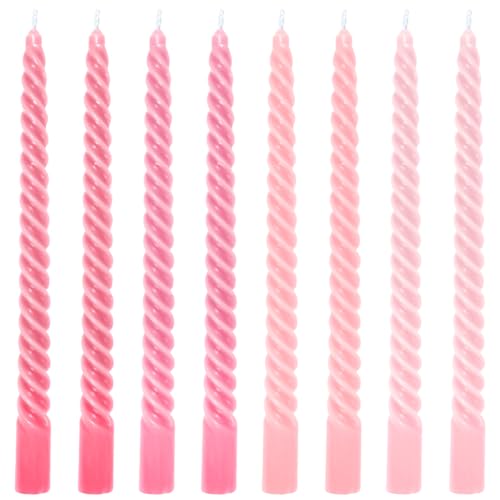 Whaline 8Pcs 10 Inch Gradient Pink Spiral Taper Candles Dripless Twisted Wax Candles Long Unscented Candle Sticks for Valentine's Day Wedding Party Home Dining Table Decor