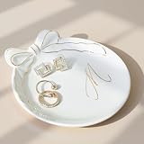 【Elegant Bow Design】 This jewelry tray features a charming bow shape, measuring approximately 4.75 inches in diameter, perfectly sized for tabletops and offering a cute, practical solution for storing your precious accessories. 【Artistic Letter Accen...