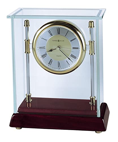 Howard Miller Kensington Table Clock - Elegant Wooden Analog Desk Clock with Glass Bracket Case - Quartz Movement Battery Operated, Roman Numeral - for Office, Bedroom, Living Room, and Shelf Decor