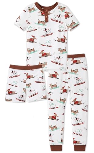 PATPAT Kids 3-Piece Pajama Sets with Bamboo Viscose,Soft Snug Fit Pjs for Toddler Boys and Girls, All-Season Comfort Sleepwear Brown Puppy Size 2T