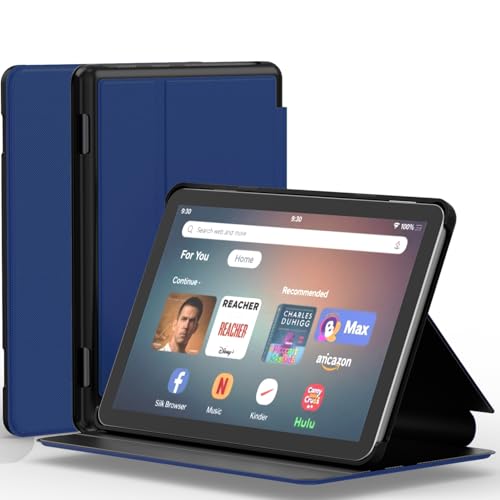 All-New Fire HD 8 & 8 Plus Tablet Case(12th/10th Generation 2024/2022/2020) SHREBORN Multi-Gear Adjustable Stand Tablet Covers with Auto Wake/Sleep Incompatible with iPad Alcatel TCL-Navy Blue