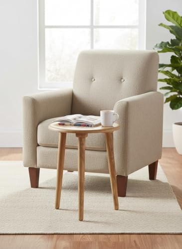 Image of Solid Wood Round Side Table for Living Room | Compact Sofa End Table with 3 Legs | Minimalist Wooden Accent Table for Bedroom Balcony Office Home Decor (Natural, 12X16 Inches)