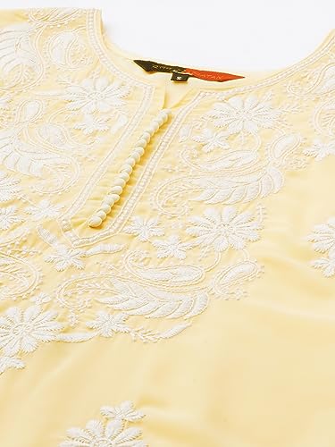 Image of RATAN Georgette Straight Lucknowi Chikankari Ethinic Wear Kurta for Women