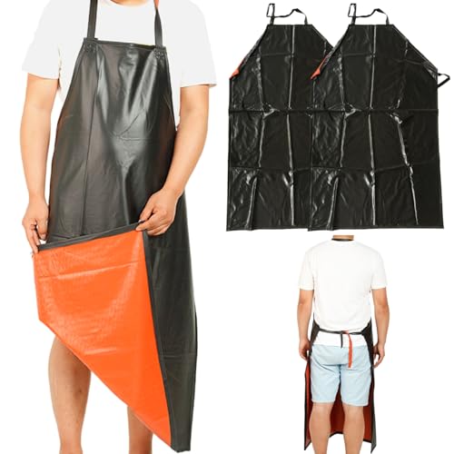 Jorzer Delantal de 2pcs negro ultraligero impermeable de piel sintética sin bolsillos para cocina cafetería floristería panadería peluquería.