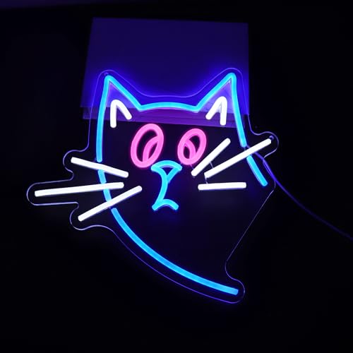 Image of Cat Neon Sign - HSJNJKFU Cat Neon Signs for Wall Decor LED Light Signs for Man Cave Room Home Party Birthday Beer Signs - LED Neon USB Powered