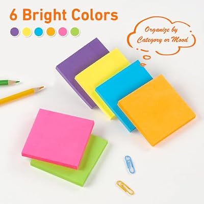 Sticky Notes 3x3 Inch (48 Pads) Bright Colors Self-Stick Memo Pads, Thick Paper Easy to Stick & Remove